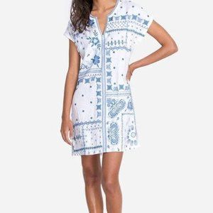 Johnny Was Nico Easy Linen Dress - White - Blue Floral - Size XS